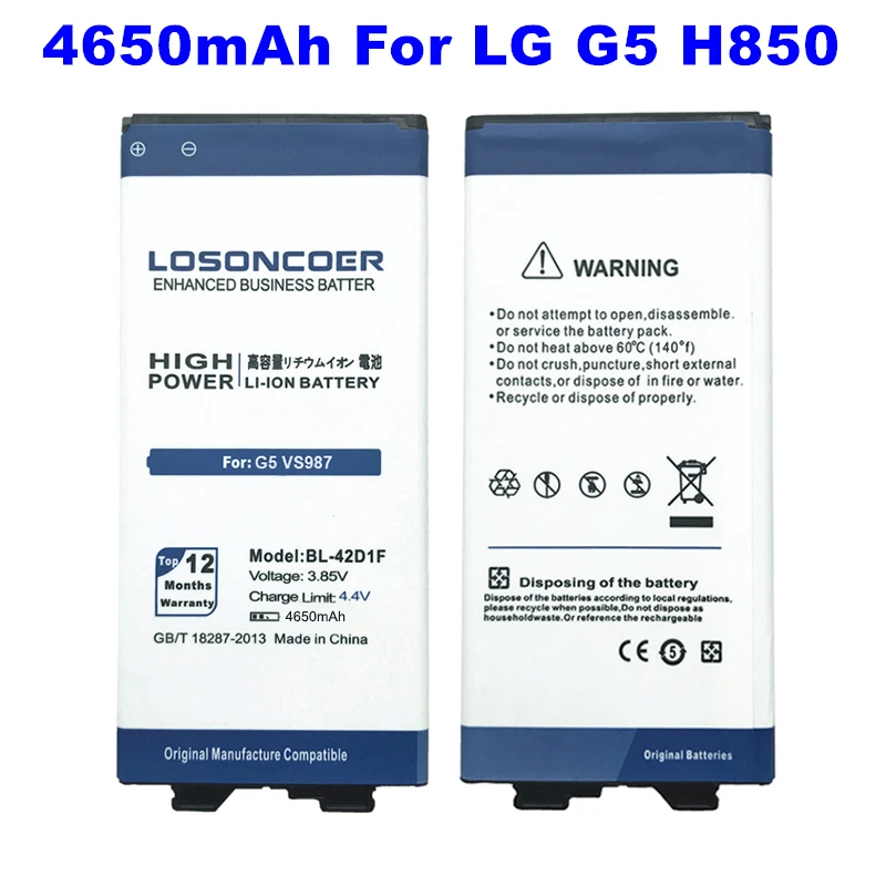 LOSONCOER 4900mAh BL-42D1F Phone Battery For LG G5 H850 H820 H830 H831 H840 H868 H860N H860 LS992 US992 F700L F700S F700k VS987
LOSONCOER 4900mAh BL-42D1F Phone Battery For LG G5 H850 H820 H830 H831 H840 H868 H860N H860 LS992 US992 F700L F700S F700k VS987
