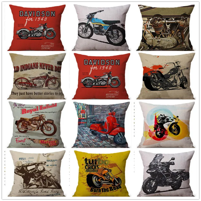 

45x45 cm Square Vintage Classic Motorcycle Poster Sofa Cushion Cover Home Decor Retro Motorbike Throw Pillow Cover Free Shipping