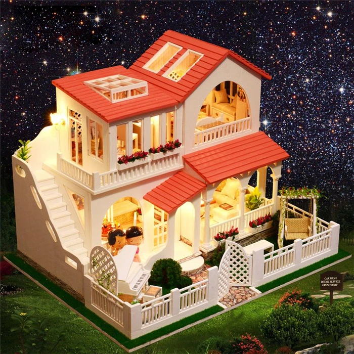 Assembled Simulation Wooden Model Pink Villa Miniature Dollhouse Furniture Kits With LED Light
Assembled Simulation Wooden Model Pink Villa Miniature Dollhouse Furniture Kits With LED Light