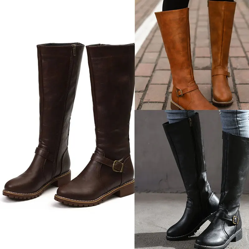 Long Tube Women's Boots Autumn Winter Fashion Flat PU Leather Shoes Belt Buckle Zipper Loose Boots Botas Mujer Plus Size 35-43
Long Tube Women's Boots Autumn Winter Fashion Flat PU Leather Shoes Belt Buckle Zipper Loose Boots Botas Mujer Plus Size 35-43