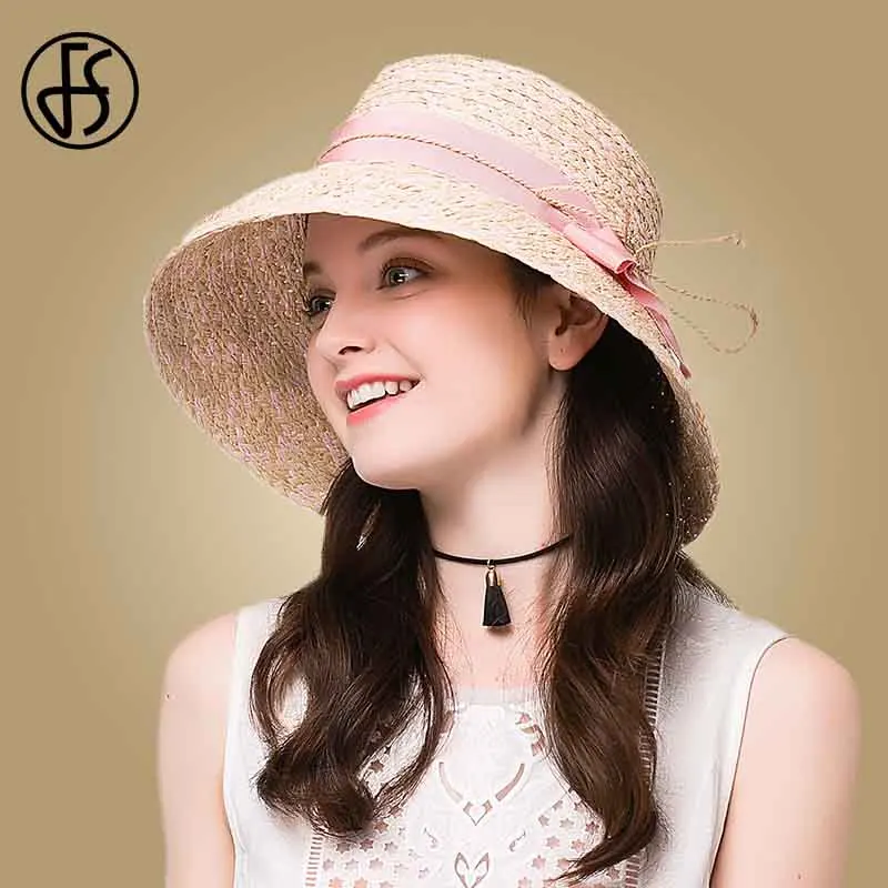 FS Elegant Raffia Women Straw Hats With Bow Bowler Hat Pink Blue Wide Brim Summer Sun Visor Cap Vintage Beach Caps Sombreros
FS Elegant Raffia Women Straw Hats With Bow Bowler Hat Pink Blue Wide Brim Summer Sun Visor Cap Vintage Beach Caps Sombreros