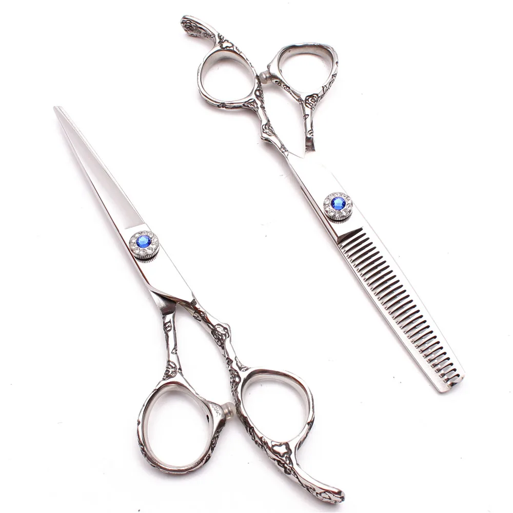 5.5 inch 16cm 440C Engraving Logo Haircut Set Hairdressing Scissors Thinning Cutting Shears Plum Handle Hair | Красота и здоровье