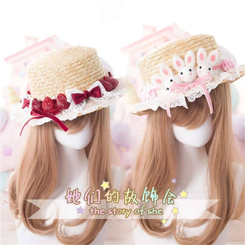 Summer Beach Hat Japanese Style DIY Cute Rabbit Flat Hats Women Lolita Kawaii Strawberry Bow Lace Straw Hat Female Princess Cap
Summer Beach Hat Japanese Style DIY Cute Rabbit Flat Hats Women Lolita Kawaii Strawberry Bow Lace Straw Hat Female Princess Cap