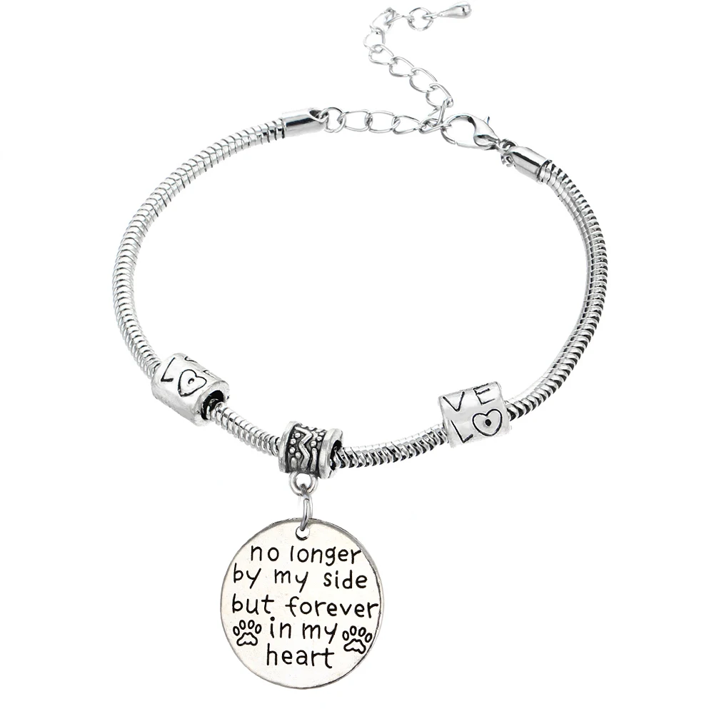 No Longer By My Side Forever In Heart Charm Bracelet Animal Memorial Jewelry Dog Cat Paw Print Love Beads Bangle Wristband | Украшения и