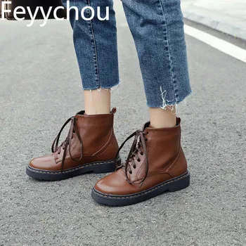 Women Boots Autumn Winter Warm Pu Low Heel Round Toe Plush Lace Up Ankle 2018 New Sexy Fashion Martin Boots Brown Size 34-43
Women Boots Autumn Winter Warm Pu Low Heel Round Toe Plush Lace Up Ankle 2018 New Sexy Fashion Martin Boots Brown Size 34-43