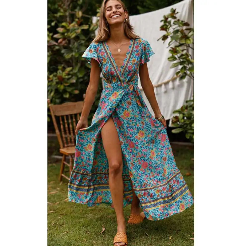 Boho Inspired MULTI FLORAL Dress V-Neck Wrap Dresses 2019 summer short Sleeve Women Dress Casual Beach Ruffle Hem Maxi Dresses
Boho Inspired MULTI FLORAL Dress V-Neck Wrap Dresses 2019 summer short Sleeve Women Dress Casual Beach Ruffle Hem Maxi Dresses