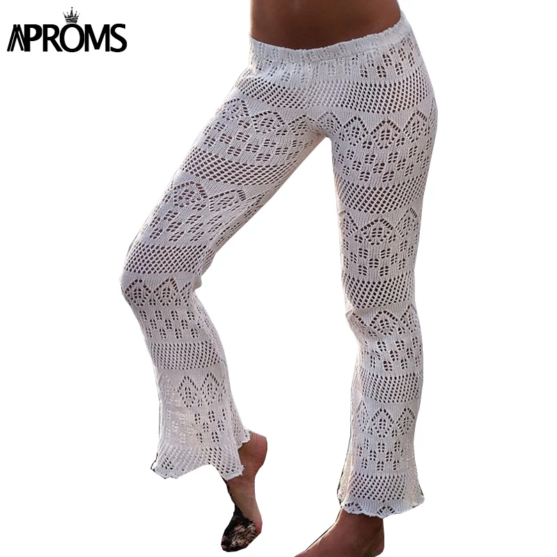 Aproms Bohemian Handmade Knit Women Pants Summer Sexy Low Waist Hollow Out White Beach Trousers Black Bikini Coverup Bottom 2019
Aproms Bohemian Handmade Knit Women Pants Summer Sexy Low Waist Hollow Out White Beach Trousers Black Bikini Coverup Bottom 2019