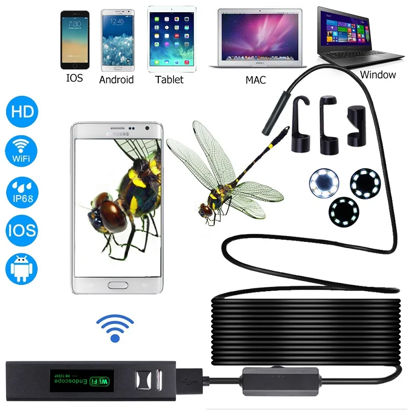F150 WiFi Endoscope Camera 8mm Lens mini cam HD1200P 1M/2M/5M/10M Soft Hard Cable wireless inspection borescope For smart phones
F150 WiFi Endoscope Camera 8mm Lens mini cam HD1200P 1M/2M/5M/10M Soft Hard Cable wireless inspection borescope For smart phones