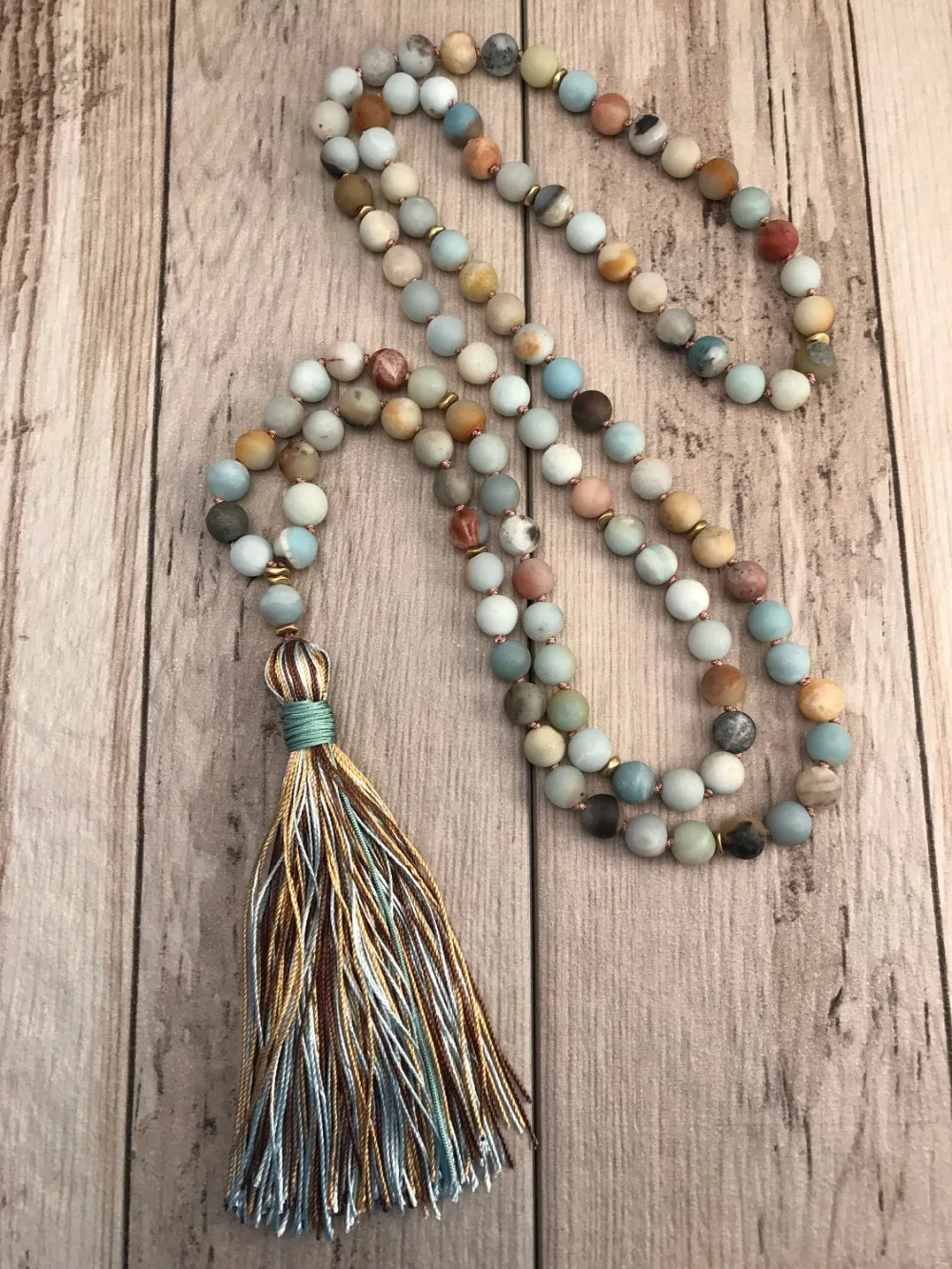 Matte Amazonite Bead Necklace 108 Mala Beads Necklace Hand Knotted Meditation Jewelry Long Silk Tassel Yoga Mala Jewelry
Matte Amazonite Bead Necklace 108 Mala Beads Necklace Hand Knotted Meditation Jewelry Long Silk Tassel Yoga Mala Jewelry