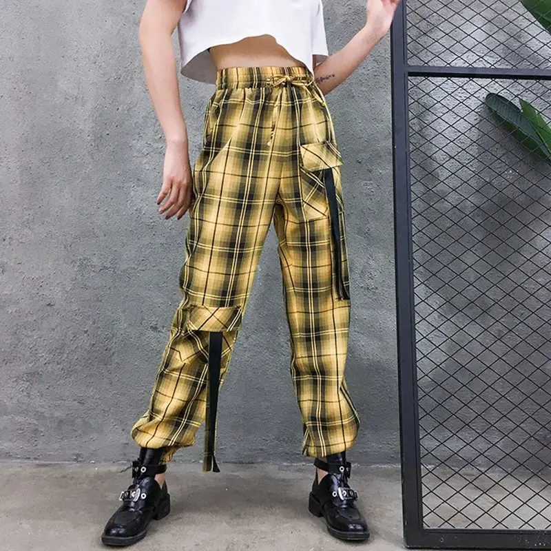 Summer New Cargo Pants Women Plaid Print Hipster Streetwear Hip Hop Pockets Trousers Elastic High Waist Girl School Casual Pants
Summer New Cargo Pants Women Plaid Print Hipster Streetwear Hip Hop Pockets Trousers Elastic High Waist Girl School Casual Pants