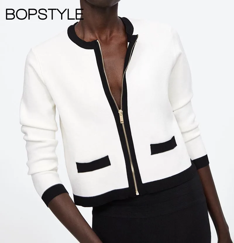 Fall/Winter 2018 New Women/Female O-neck Long Sleeves Contrasting Trims Knit Cardigan Sweater Front Welt Pockets & Zip Fastened
Fall/Winter 2018 New Women/Female O-neck Long Sleeves Contrasting Trims Knit Cardigan Sweater Front Welt Pockets & Zip Fastened