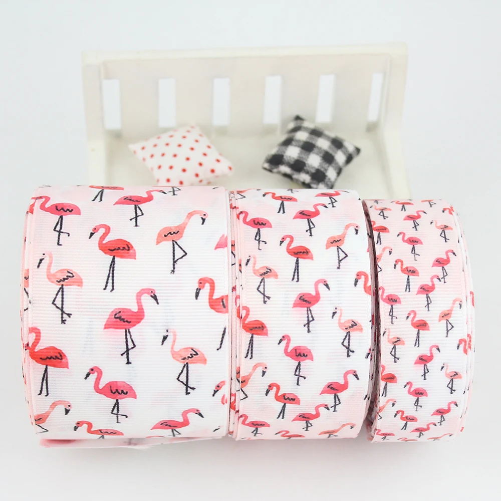 red flamingo printed grosgrain ribbon