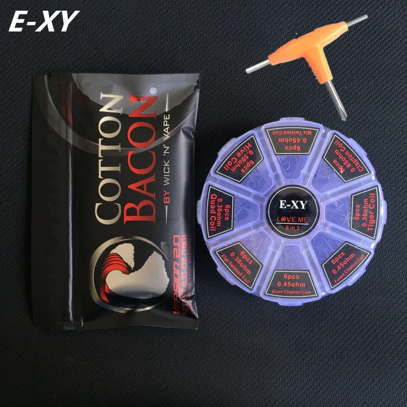 

E-XY 8 In 1 Prebuilt Coil Box Kit Hive Quad Tiger Fused Clapton Mix twisted twisted premade wires Diy RDA Atomizer +Cotton