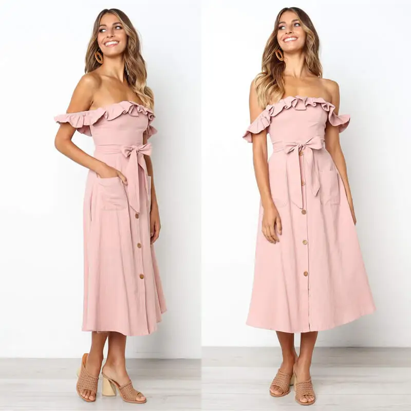Summer Sexy Women Dress Slash Neck Ruffles Patchwork Backless Dress Bandage Pockets Female Robe Single Breasted Vestidos Dresses
Summer Sexy Women Dress Slash Neck Ruffles Patchwork Backless Dress Bandage Pockets Female Robe Single Breasted Vestidos Dresses