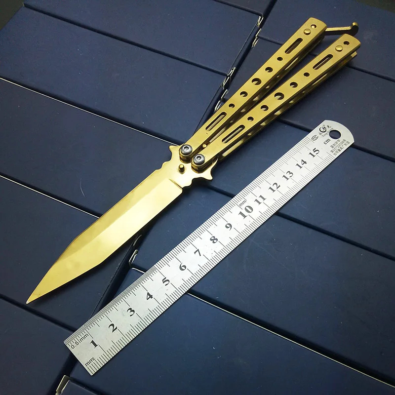 Gold Titanium Tactical Butterfly in KNIFE NO Sharp Practice Knife Survival Knives Stainless Steel Handle Camping Blade multitool
Gold Titanium Tactical Butterfly in KNIFE NO Sharp Practice Knife Survival Knives Stainless Steel Handle Camping Blade multitool