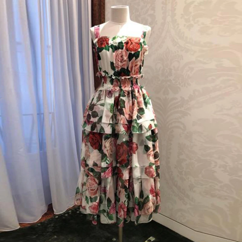 Vintage Romantic Daliy Dresses 2019 Summer Runway Dresses Designer Fashion Sleeveless Elastic Waist Ruffles Midi Dress
Vintage Romantic Daliy Dresses 2019 Summer Runway Dresses Designer Fashion Sleeveless Elastic Waist Ruffles Midi Dress