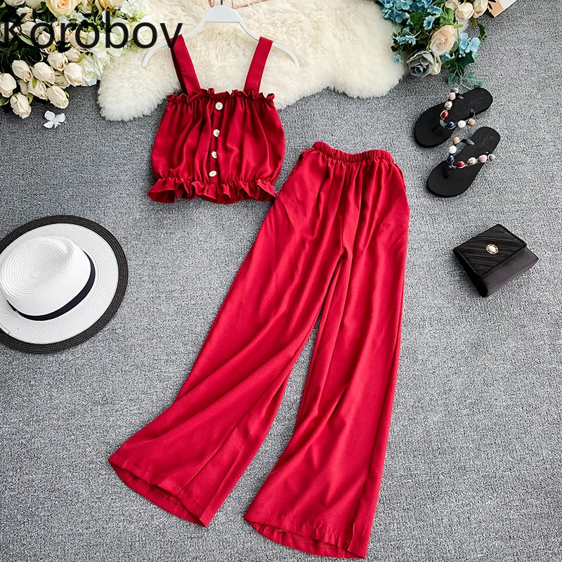 Korobov Women 2 Piece Sets Korean Single Breasted Crop Top and High Waist Elastics Pants Suits Solid Off Shoulder Outfits 78338
Korobov Women 2 Piece Sets Korean Single Breasted Crop Top and High Waist Elastics Pants Suits Solid Off Shoulder Outfits 78338