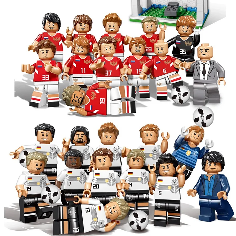 12pcs World Football Team Soccer Player Figures Building Blocks Russian VS Germany City Europe Football Bricks Toys For Children
12pcs World Football Team Soccer Player Figures Building Blocks Russian VS Germany City Europe Football Bricks Toys For Children