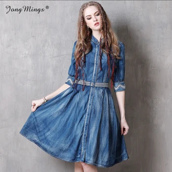 Summer Dresses Denim Dress Vintage Floral Embroidery Half Sleeve Single Breasted Belted Vestidos Vintage Dress
Summer Dresses Denim Dress Vintage Floral Embroidery Half Sleeve Single Breasted Belted Vestidos Vintage Dress