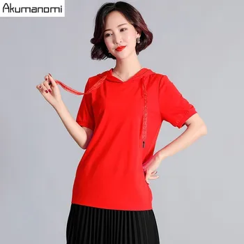 Summer T-shirt 2019 Women Red Tshirt Plus Size Hooded Short Sleeve Tops Free Shipping Harajukutee Shirt Femme Shein Camiseta
Summer T-shirt 2019 Women Red Tshirt Plus Size Hooded Short Sleeve Tops Free Shipping Harajukutee Shirt Femme Shein Camiseta