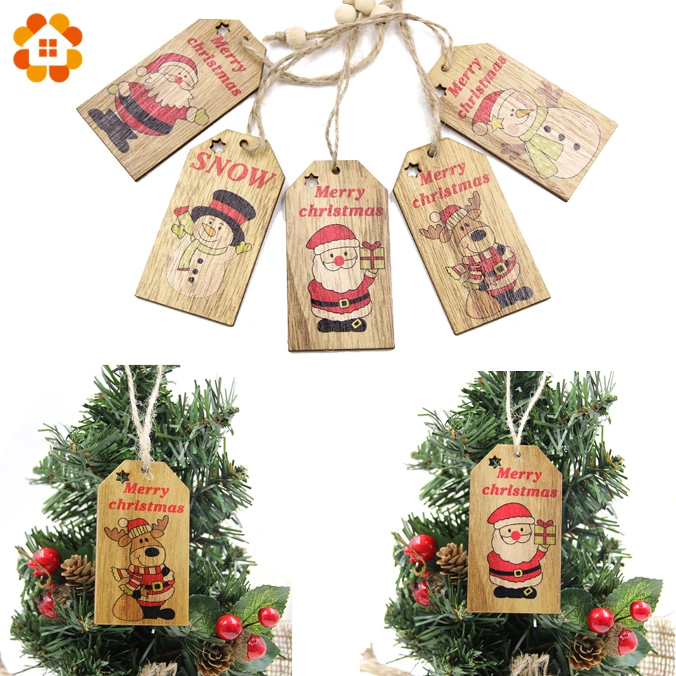 5PCS Creative Christmas Pendant Ornaments DIY Wood Crafts Home Decor Xmas Tree Ornament Christmas Party Decorations