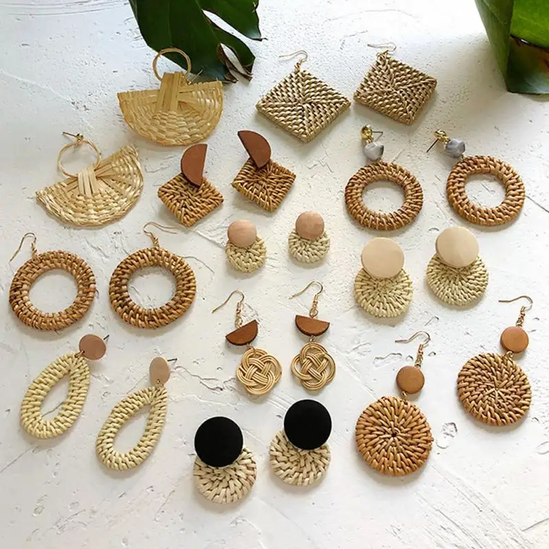 1 Pair Handmade Wooden Straw Weave Rattan Vine Braid Geometric Big Circle Square Long Drop Earrings For Women Girl
1 Pair Handmade Wooden Straw Weave Rattan Vine Braid Geometric Big Circle Square Long Drop Earrings For Women Girl