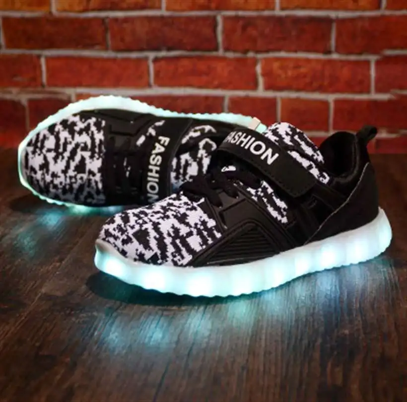 Led luminous Shoes For Boys girls Fashion Light Up Casual kids 7 Colors USB charge new simulation sole Glowing children sneakers | Детская