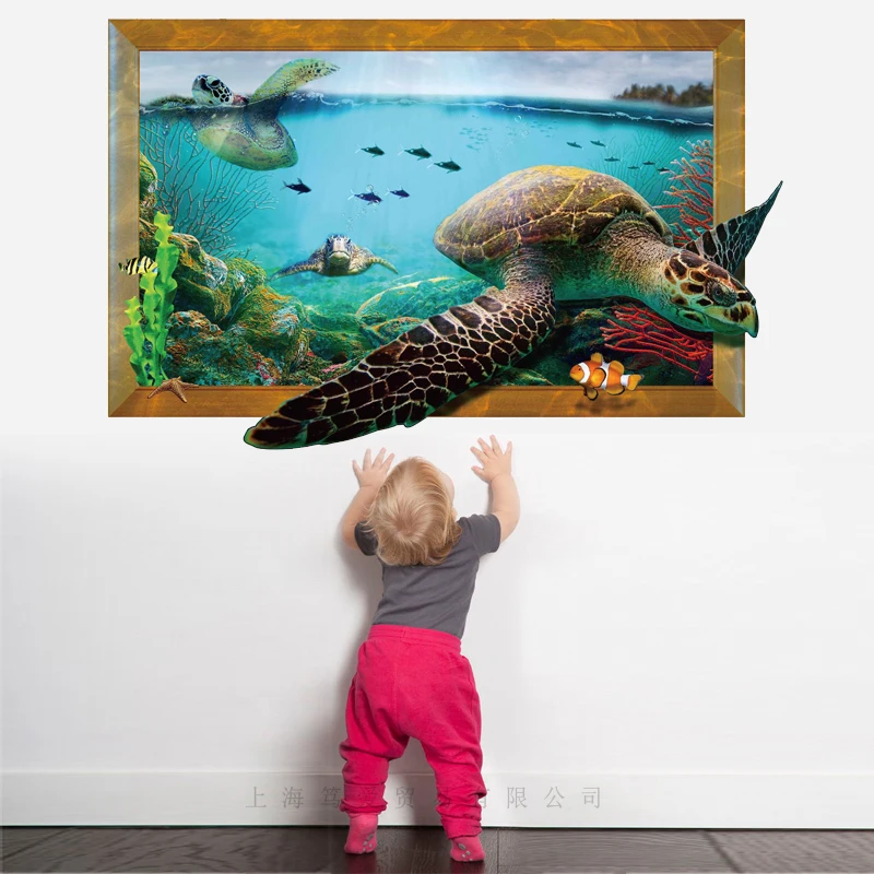 Морской Мир Большая Морская черепаха 3D настенная наклейка ПВХ материал Съемный