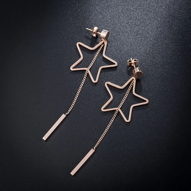 AENINE New Rose Gold Titanium Steel Earrings Female Simple Stars Tassel Long Earrings Popular Small Jewelry Wholesale E18152
AENINE New Rose Gold Titanium Steel Earrings Female Simple Stars Tassel Long Earrings Popular Small Jewelry Wholesale E18152