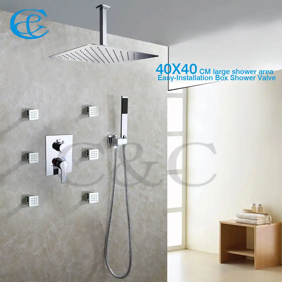 Contemporary Style Bathroom Shower Faucet Set 40x40 Cm Rain Shower