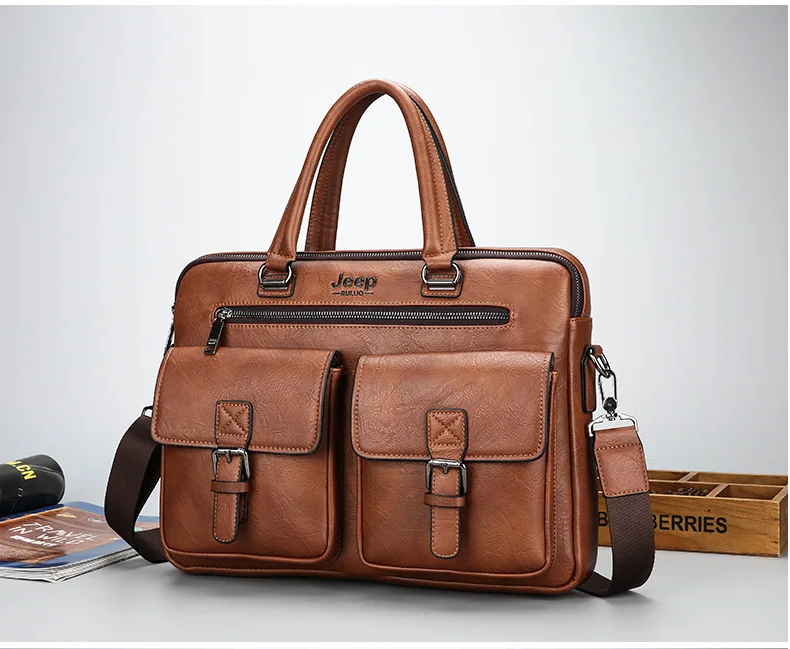a leather briefcase in brown