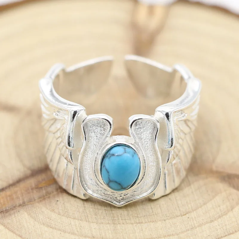 Fashion S925 Sterling Silver Angel Wings Open Ended Ring Male And Female Silver Inlaid Blue Turquoise Ring Trend Ring
Fashion S925 Sterling Silver Angel Wings Open Ended Ring Male And Female Silver Inlaid Blue Turquoise Ring Trend Ring