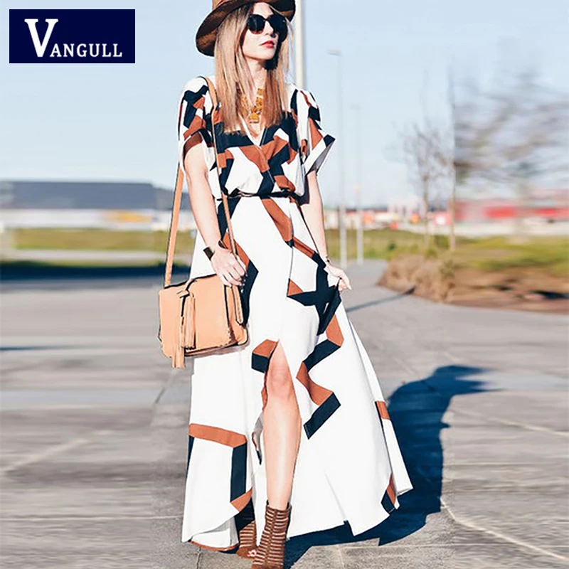 Vangull 2019 New Summer Dress Women Geometric Print Long Dresses Fashion V-neck Female Cross Style Elegant Short Sleeve Dress
Vangull 2019 New Summer Dress Women Geometric Print Long Dresses Fashion V-neck Female Cross Style Elegant Short Sleeve Dress