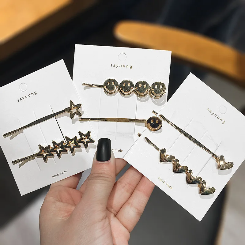 2 Pcs/set Fashion Metal Hollow Five Pointed Star Smile Heart Hair Clips Hairpin Romantic Wedding Party Headwear Jewelry For Gift
2 Pcs/set Fashion Metal Hollow Five Pointed Star Smile Heart Hair Clips Hairpin Romantic Wedding Party Headwear Jewelry For Gift