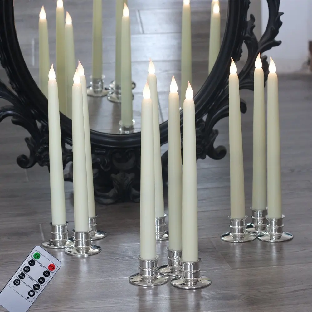 Image wholesale white ivory color battery operated cemetery led white taper candle