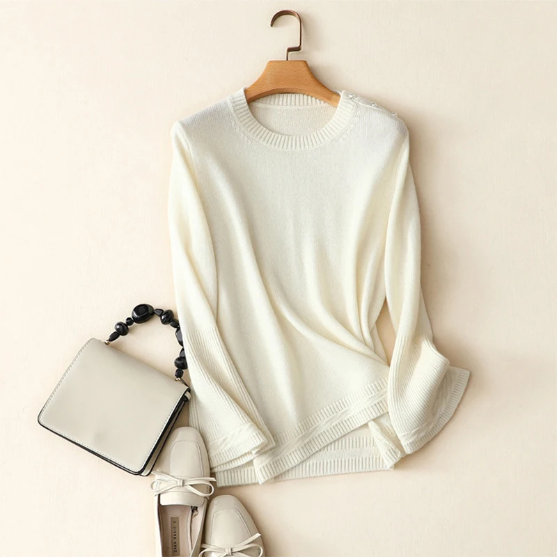High-end 100% Pure Cashmere Knitted Jumper Pearl Sweater Women O-neck Female Pullovers Autumn Long Sleeve Casual Soft White Tops
High-end 100% Pure Cashmere Knitted Jumper Pearl Sweater Women O-neck Female Pullovers Autumn Long Sleeve Casual Soft White Tops