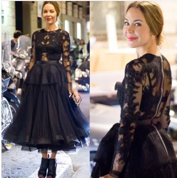 Vintage Sheer Long Sleeves Tea Length Evening Dresses Illusion Lace Top Black Evening Gowns Vestidos
Vintage Sheer Long Sleeves Tea Length Evening Dresses Illusion Lace Top Black Evening Gowns Vestidos