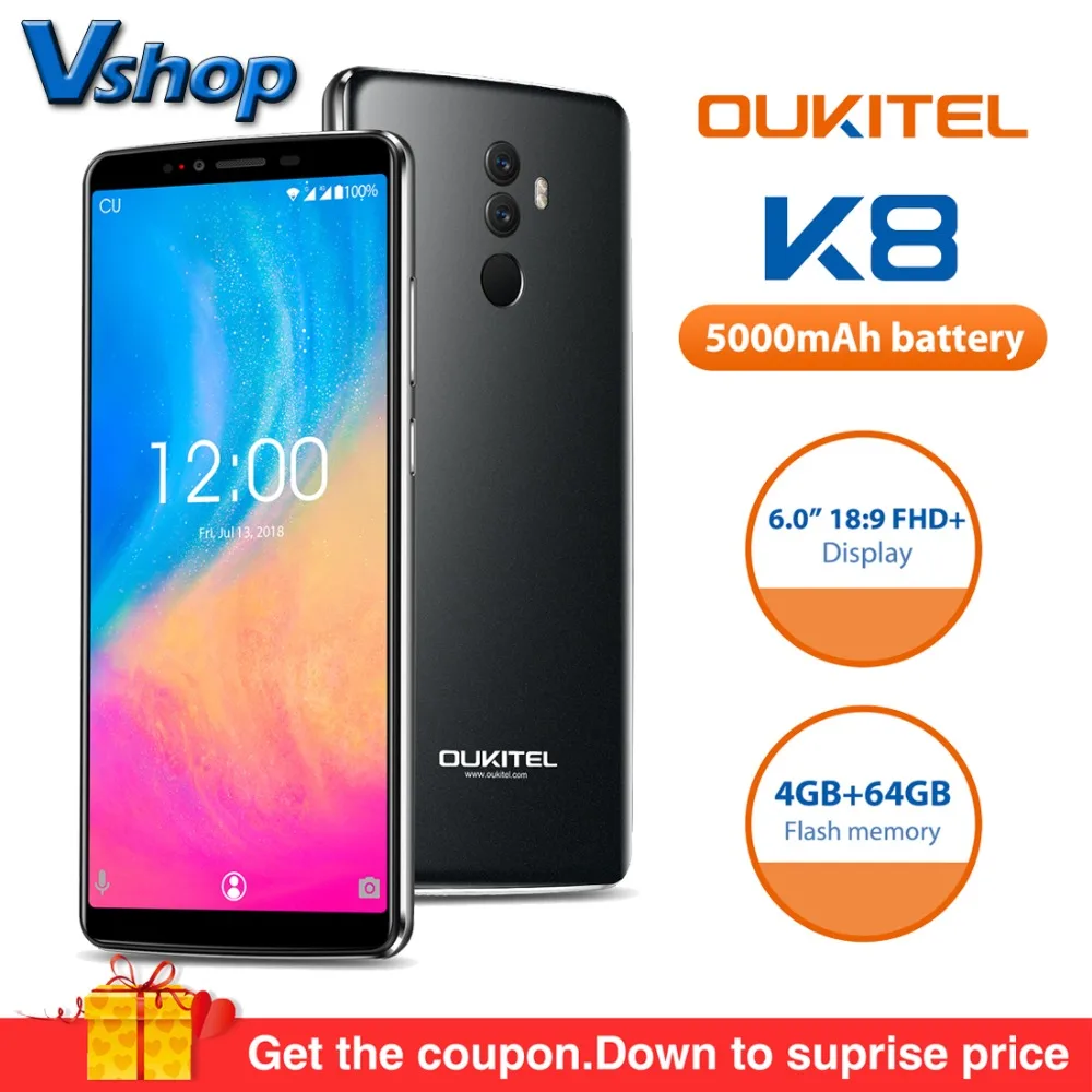 Original OUKITEL K8 4G Mobile Phones Android 8.0 4GB+64GB MT6750T Octa Core Smartphone 5000mAh Face ID 6.0 inch FHD Cell Phone
Original OUKITEL K8 4G Mobile Phones Android 8.0 4GB+64GB MT6750T Octa Core Smartphone 5000mAh Face ID 6.0 inch FHD Cell Phone