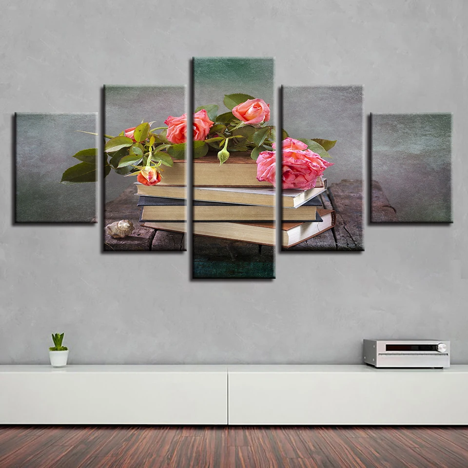 HD Art Picture Printing Decoration Modern 5 Pieces Books And Pink Flower Still Life Modular Canvas Painting For Living Room Wall
HD Art Picture Printing Decoration Modern 5 Pieces Books And Pink Flower Still Life Modular Canvas Painting For Living Room Wall