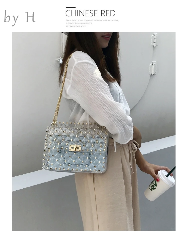 by H 2019 new high quality PVC transparent jelly bag Luxury Handbags Women Bags Designer Totes Bolsas rivet bag clutch
by H 2019 new high quality PVC transparent jelly bag Luxury Handbags Women Bags Designer Totes Bolsas rivet bag clutch