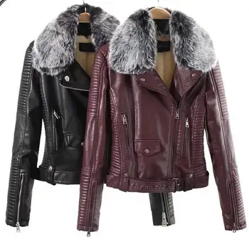 Women PU Leather Jackets Long Sleeve Winter Warm Short Jackets Faux Fur Collars Motorcycle plus velvet Jacket
Women PU Leather Jackets Long Sleeve Winter Warm Short Jackets Faux Fur Collars Motorcycle plus velvet Jacket