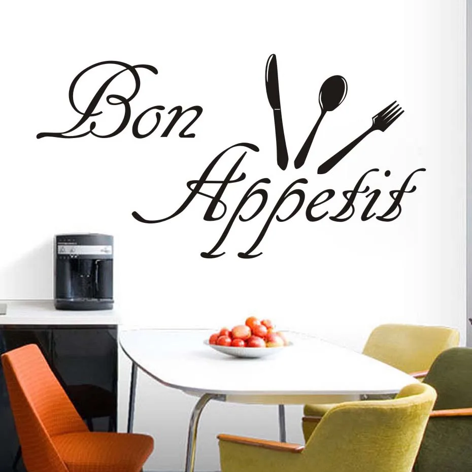 French Bon Appetit Eating Food Tools Wall Sticker Waterproof Art Vinyl Decals Restaurant Kitchen Dining Room Decor | Дом и сад