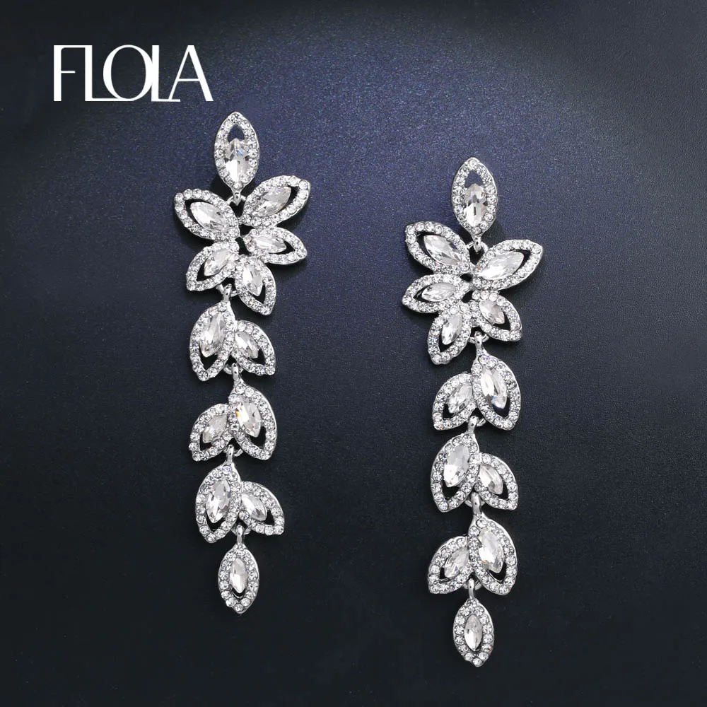 FLOLA Silver Colors Crystal Leaf Long Drop Earrings for Women Luxury Wedding Earrings for Brides Bridesmaid ersj92
FLOLA Silver Colors Crystal Leaf Long Drop Earrings for Women Luxury Wedding Earrings for Brides Bridesmaid ersj92