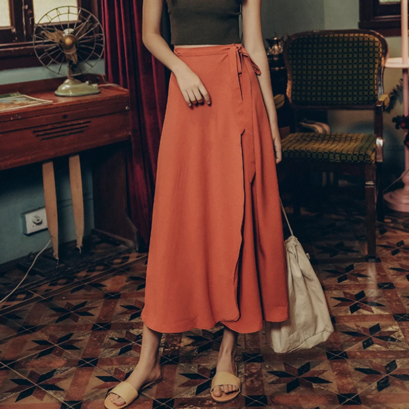 KHALEE YOSE Vintage Summer Wrap Skirts Long Skirts for Women High Waist Split Tie Lace Up Belt A Line Casual Beach Skirt 2019
KHALEE YOSE Vintage Summer Wrap Skirts Long Skirts for Women High Waist Split Tie Lace Up Belt A Line Casual Beach Skirt 2019