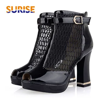 Casual Woman Ankle Boots 10cm High Chunky Block Heel Platform Open Toe Mesh Cutout Patent Leather Buckle Zipper Lady Short Boots
Casual Woman Ankle Boots 10cm High Chunky Block Heel Platform Open Toe Mesh Cutout Patent Leather Buckle Zipper Lady Short Boots