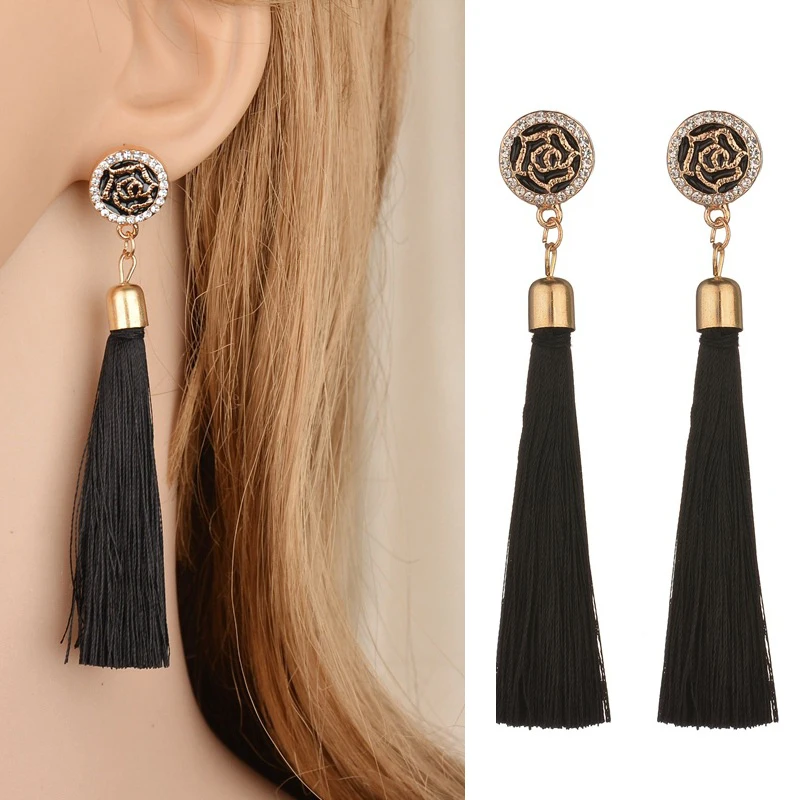 Bohemian tri rose Tassel Crystal Long Drop Earrings for Women Red Cotton Silk Fabric Fringe Earrings 2019 Fashion Woman Jewelry
Bohemian tri rose Tassel Crystal Long Drop Earrings for Women Red Cotton Silk Fabric Fringe Earrings 2019 Fashion Woman Jewelry