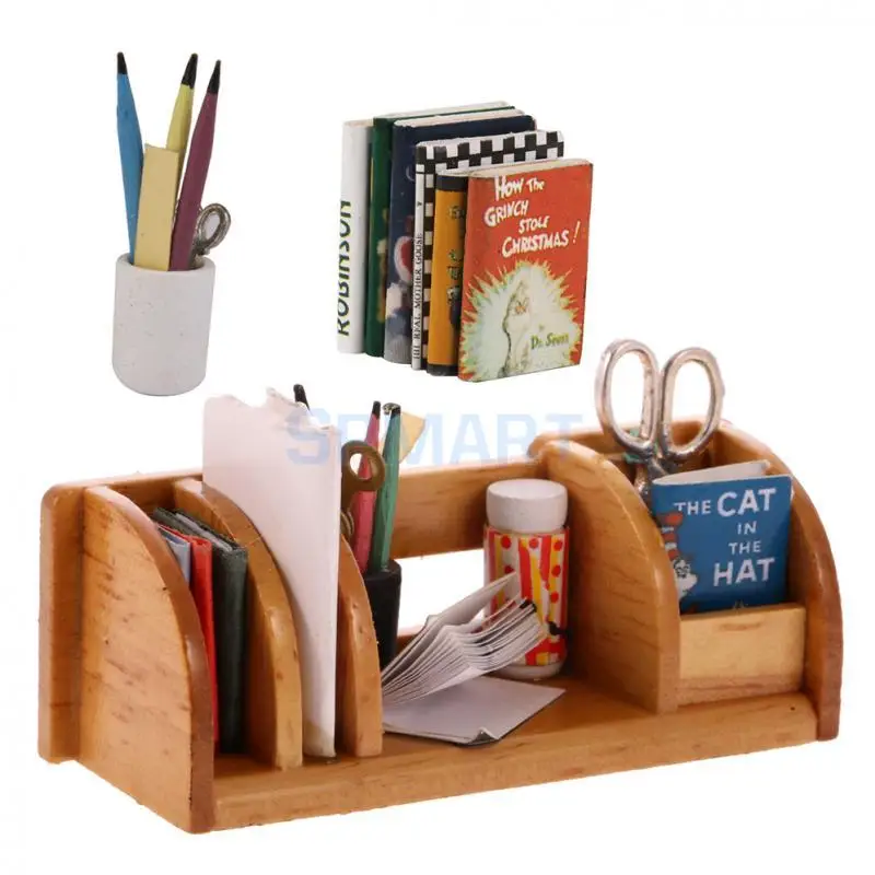 1/12 Miniature Office Ornament - Retro Bookshelf Study Stationery Organizer & Books Pen Holder Kits For Dolls House Accessory
1/12 Miniature Office Ornament - Retro Bookshelf Study Stationery Organizer & Books Pen Holder Kits For Dolls House Accessory