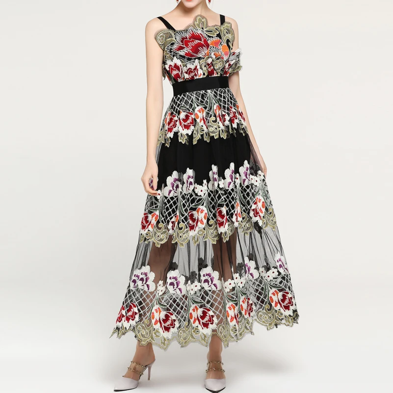 High quality 2019 Designer Fashion summer long dress Women Spaghetti Strap Sexy Luxury Mesh Embroidery Applique Party Maxi dress
High quality 2019 Designer Fashion summer long dress Women Spaghetti Strap Sexy Luxury Mesh Embroidery Applique Party Maxi dress