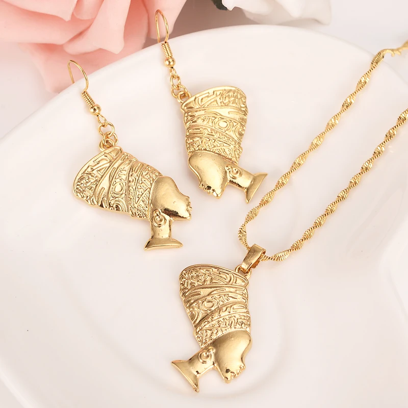 gold Ancient Africa women earrings Necklace Pendant Gold Head Portrait Jewelry sets for women girls gifts wedding bridal charms 
gold Ancient Africa women earrings Necklace Pendant Gold Head Portrait Jewelry sets for women girls gifts wedding bridal charms