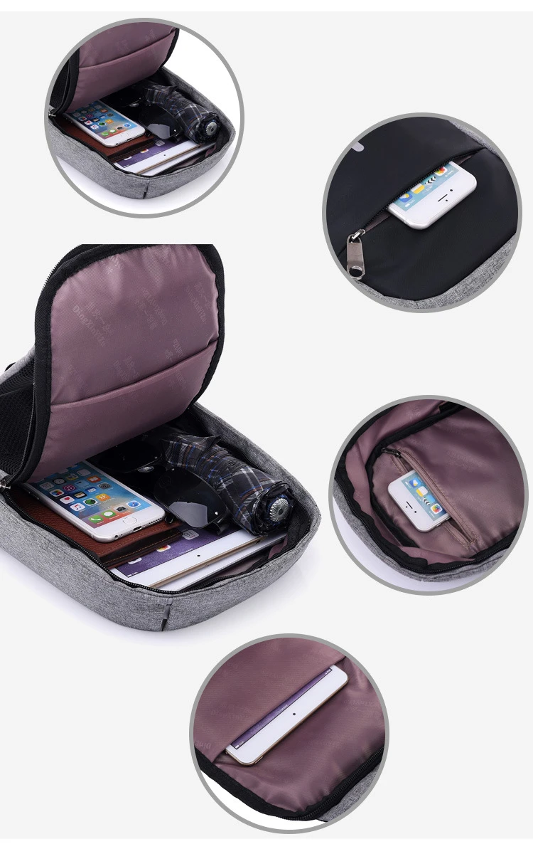 Men's Burglar USB Charging Shoulder Crossbody Bag Men&Female Stealth Zipper Business Chest Pack Repellent Anti-theft Package 18